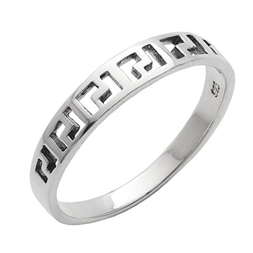 Silverly Frauen .925 Sterling Silber Offene griechischen Keys L Shape Design Schmal Band Ring von Silverly