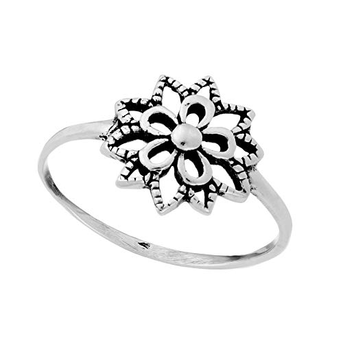 Silverly Frauen .925 Sterling Silber Oxidiert Dünn Band Blume Ring von Silverly