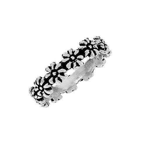 Silverly Frauen .925 Sterling Silber Oxidiertes Gänseblümchen Detaillierter Blume Ring von Silverly