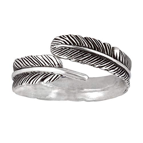 Silverly Frauen 925 Sterling Silber Oxidiertes Zarte Feder Feder Einstellbare Wrap Band Ring von Silverly