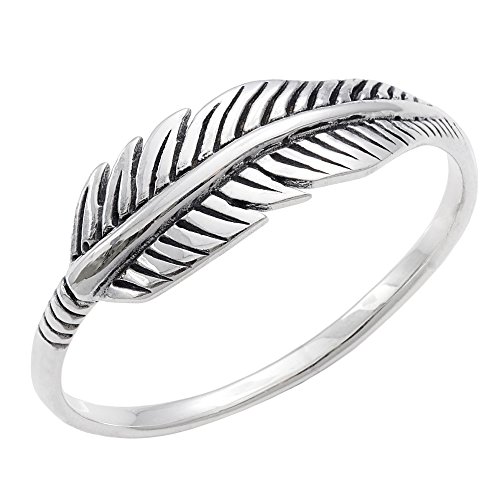 Silverly Frauen 925 Sterling Silber Quill Feather Plume Blatt Oxidiertes Vintage Stil Ring von Silverly