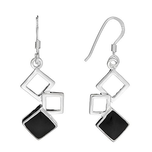 Silverly Frauen .925 Sterling Silber Simulierte Onyx Linked Platz Baumeln Ohrringe von Silverly