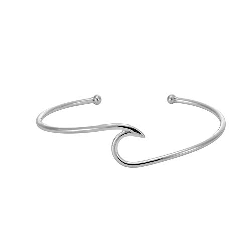 Silverly Frauen .925 Sterling Silber Torque Öffnen Manschette Welle Einstellbar Armreif Armband von Silverly