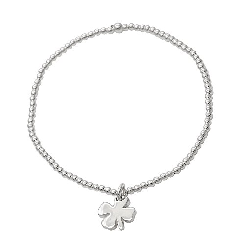 Silverly Frauen 925 Sterling Silber Vier Blatt CLieber Glück Amulett Stretch Einstellbare Kugel Armband von Silverly