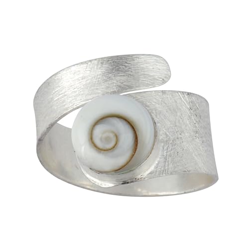 Silverly 925 Sterling Silber Satinierter Breiter Shiva-Auge Muschel Verstellbarer Wickelring von Silverly