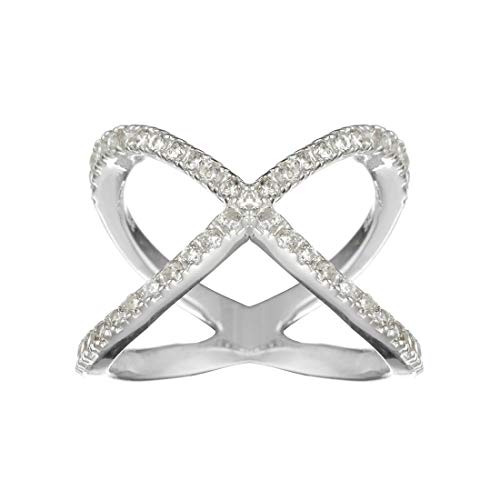 Silverly Frauen .925 Sterling Silber Zirkonia Pave 'X' Criss Cross Lange Verlobungsring von Silverly