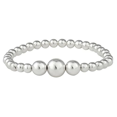 Silverly Frauen 925 Sterling Silber poliert Aufsteigend Größe 5-10mm Korn Kugel Elastic Stretch Armband von Silverly