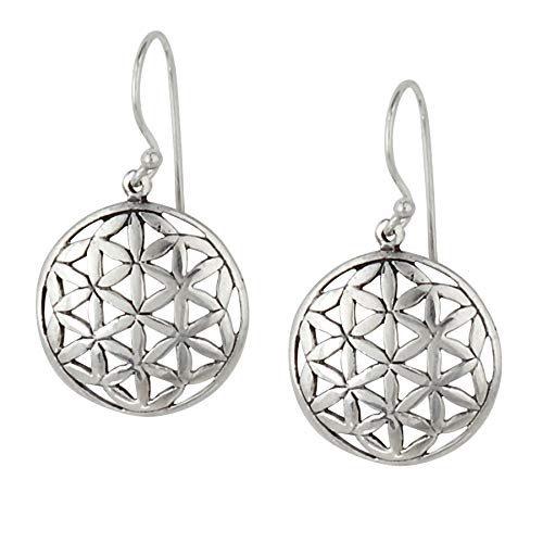 Silverly Frauen .925 Sterling Silber Blume des Lebens Heilige Geometrische Runde Scheibe Ohrringe baumeln von Silverly