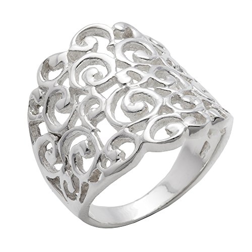 Silverly Frauen 925 Sterling Silber Breite Filigree gewundenes Muster Swirl 20mm Ring von Silverly