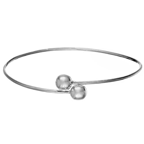 Silverly Frauen 925 Sterling Silber Doppelt Ball Öffnen Verstellbar Armreif Armband von Silverly