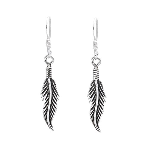 Silverly Frauen .925 Sterling Silber Feather oxidierten Tropfen-Ohrringe 23 mm von Silverly