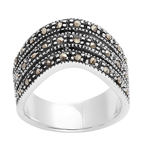 Silverly Frauen 925 Sterling Silber Markasit Simulierte Aus Steins Kurved Dreibettzimmer Chevron 3 Band Ring von Silverly