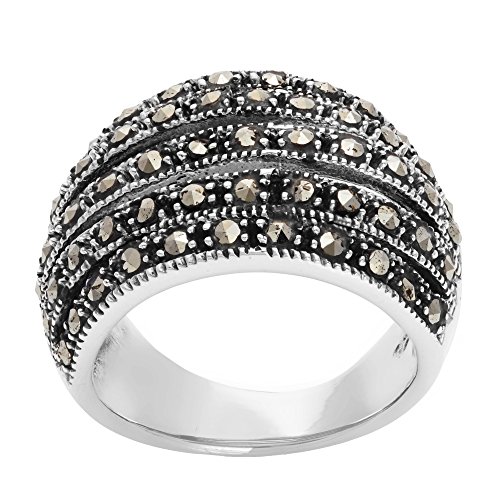 Silverly Frauen 925 Sterling Silber Markasit Simulierte Oxidiertes Breite Gebogene Multi LayeRote Ring von Silverly