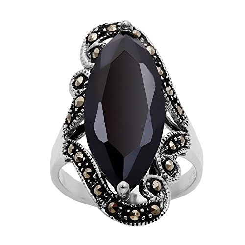 Silverly Frauen 925 Sterling Silber Markasit Simulierte Schwarz Zirkonia Oval Schnitt Ring von Silverly