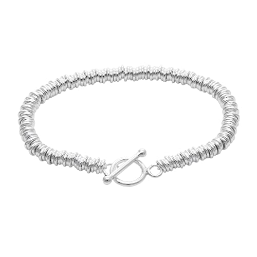 Silverly Frauen 925 Sterling Silber Multi Scheibe Hoop Ring verbindet Ketten Umschalten Bar Armband, 19 cm von Silverly
