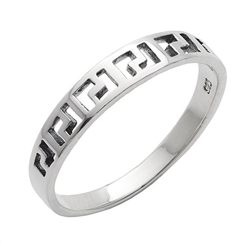 Silverly Frauen 925 Sterling Silber Offene griechischen Keys L Shape Design Schmal Band Ring von Silverly