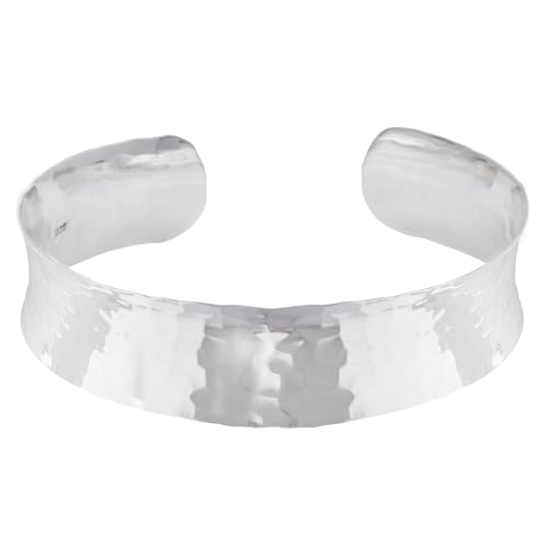 Silverly Frauen 925 Sterling Silber gehämmert Einfache gebogene konkave Form Verstellbare Stulpe Armband von Silverly