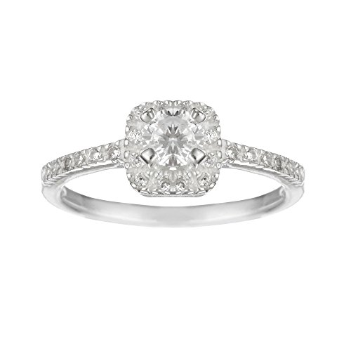 Silverly Frauen 925 Sterling Silver Square Solitaire Zirkonia Round Brilliant Cut Ring von Silverly