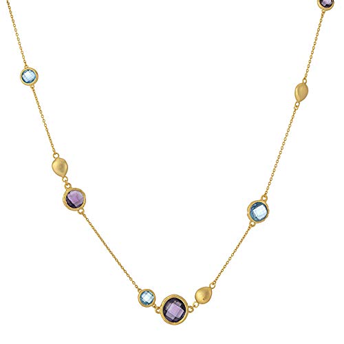 Silverly Frauen Gebürstetes Vergoldetes .925 Sterling Silber Blau Lila Edelstein Halskette, 46 + 5 cm von Silverly