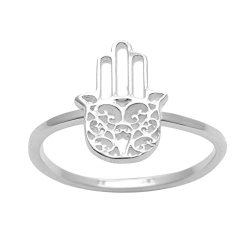 Silverly Frauen Hamsa Fatima Handschutz .925 Sterling Silber Filigree Band Ring von Silverly