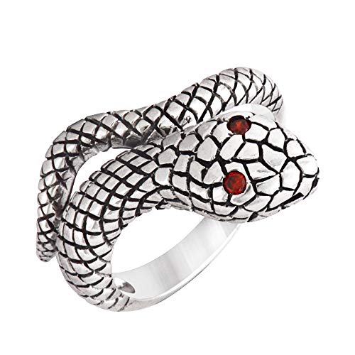 Silverly Frauen Männer 925 Sterling Silber Oxidiertes Schlange stuft Rote Eye Serpent Wrap Band Ring von Silverly