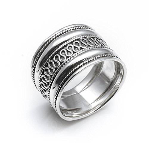 Silverly Frauen Männer 925 Sterling Silber Rope Scroll Work Bali Thumb 18mm Ring von Silverly