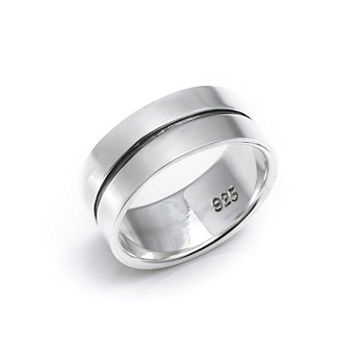 Silverly Frauen Männer .925 Sterling Silber Unisex Flachrillen Band 8mm Ring von Silverly