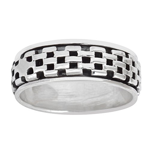 Silverly Frauen Männer 925 Sterling Silber Ziegelstein Muster Stein Wand Drehband SpInnere Ring von Silverly