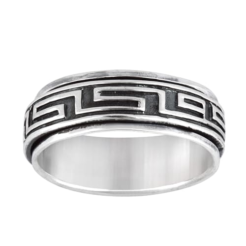 Silverly Frauen Männer 925 Sterling Silber griechischen Schlüsselmuster Spinning Sich Sorgen Band SpInnere Ring von Silverly