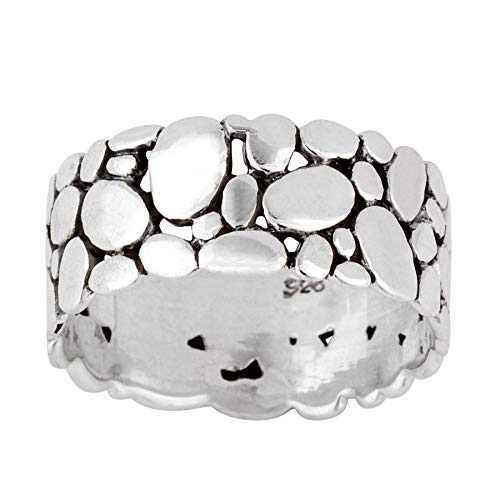 Silverly Frauen Männer 925 Sterling Silber Kiesel Strand Oval Steinmuster Band Ring von Silverly