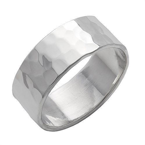 Silverly Herren Damen .925 Sterling Silber gehämmert Oberfläche poliert Flat Top Band 8mm Ring von Silverly