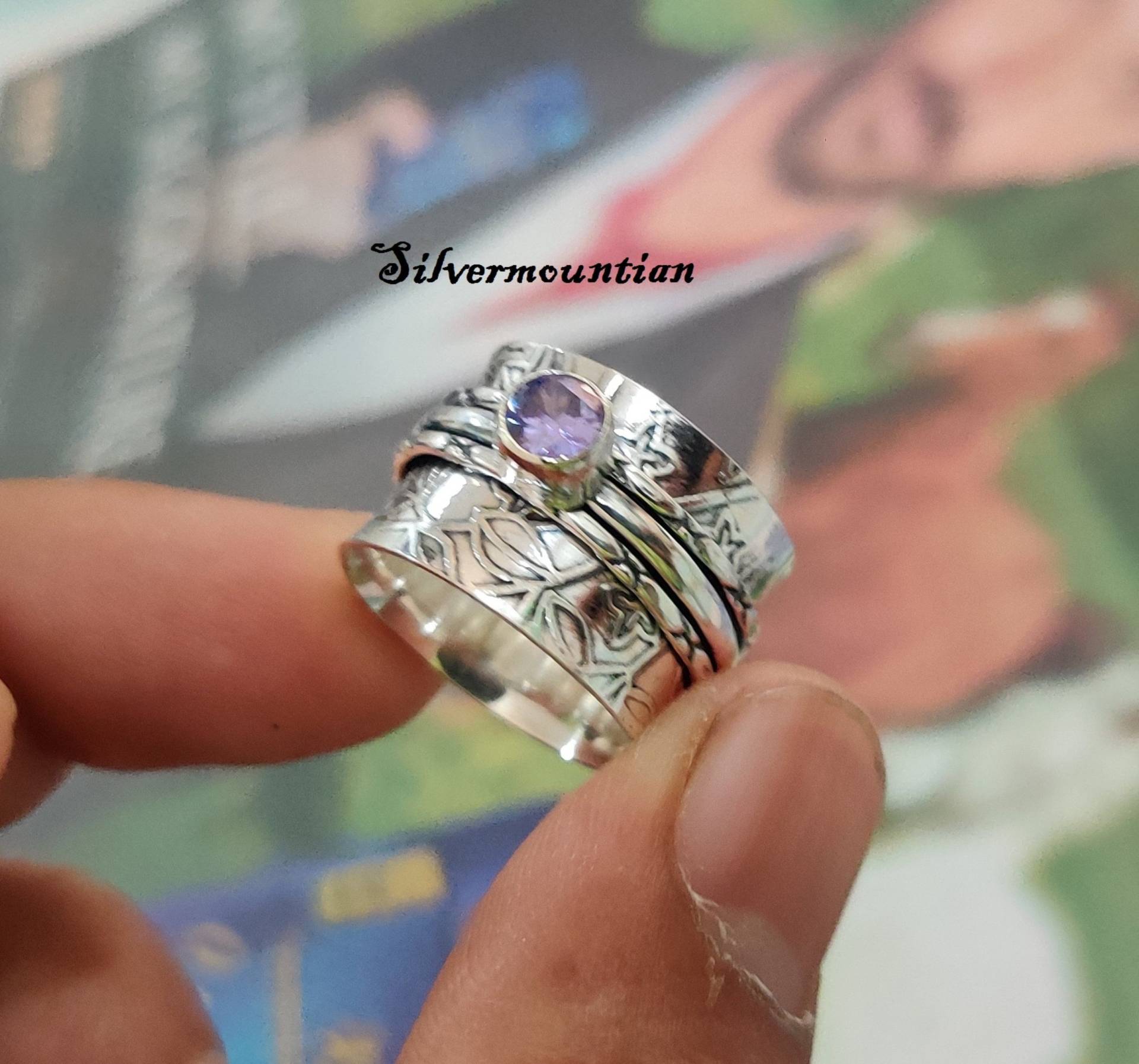 Amethyst Ring, 925 Sterling Silber, Erstaunlicher Hochzeitsgeschenk, Jahrestag Geschenk, Schmuck, Schöner Handgemachter Silber von Silvermountian