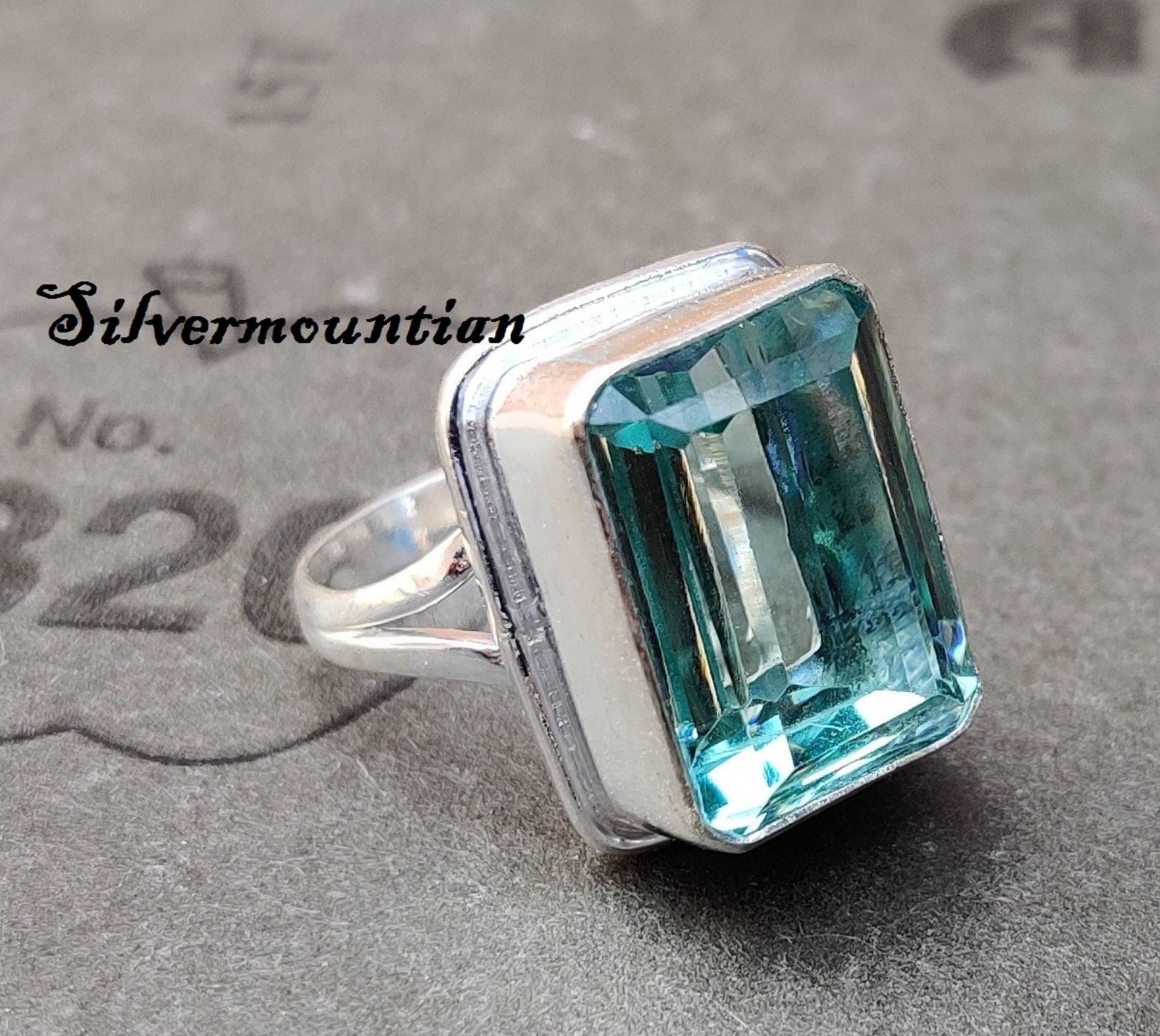 Aquamarin Ring# 925 Sterling Silber Designer Edelstein Handgemachter Hochzeitsgeschenk# Geschenk von Silvermountian
