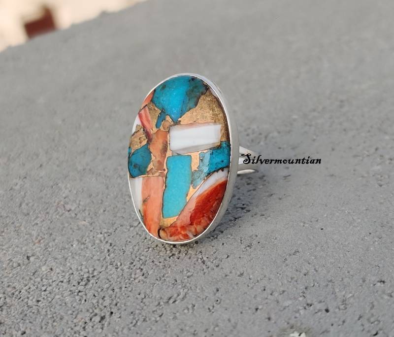 Austern Türkis Ring 925 Sterling Silber Designer Wunderschöner Handgemachter Styling Hochzeitsgeschenk Boho von Silvermountian