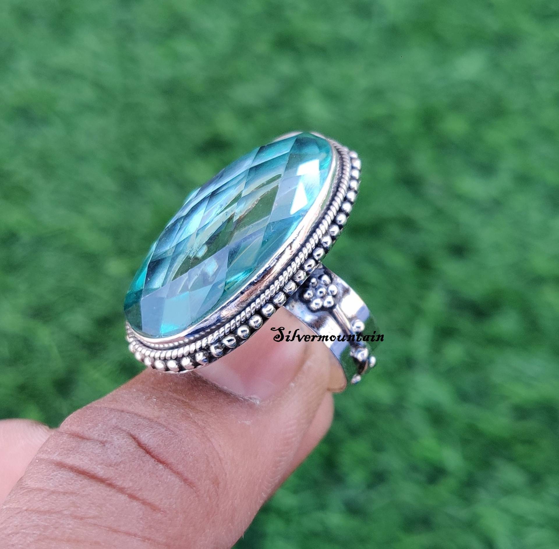 Blautopas Edelstein Ring 925 Sterling Handgemachter Fidget Silber Designer Boho Schmuck Geschenk Blautopas Edelstein Ring 925 Sterling Handgemachter Fidget Silber Designer Boho Schmuck Geschenk von Silvermountian