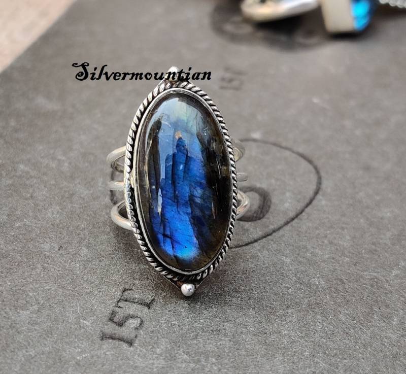 Labradorit Ring Designer 925 Sterling Silber Schöner Edelstein Handgemachter Boho Zauberhafter Geschenk Sie von Silvermountian