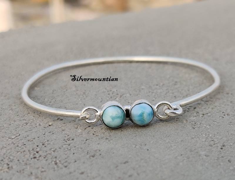 Larimar Armreif 925 Sterling Silber Schöner Designer Styling Handgemachter Hochzeitsgeschenk von Silvermountian