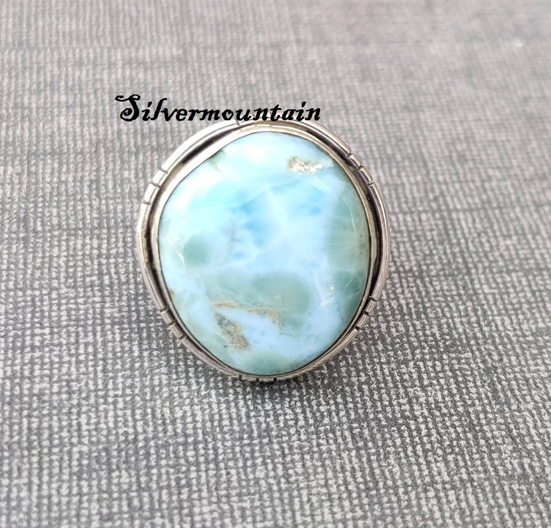 Larimar Edelstein-Ring Handgemachter Ring Wunderschöner Süsser Styling 925 Sterling Silber Designer Ring von Silvermountian
