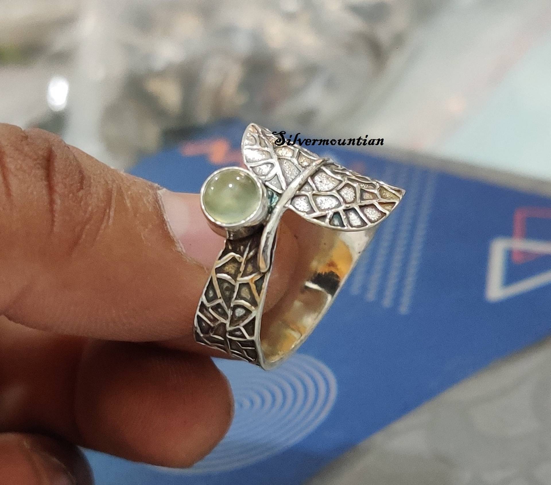 Prehnit-Ring 925 Sterling Silber Wunderschöner Ring Geburtstagsveranstaltungen Erstaunlicher Boho-Ring Schöner Jubiläumsring Frauengeschenk von Silvermountian