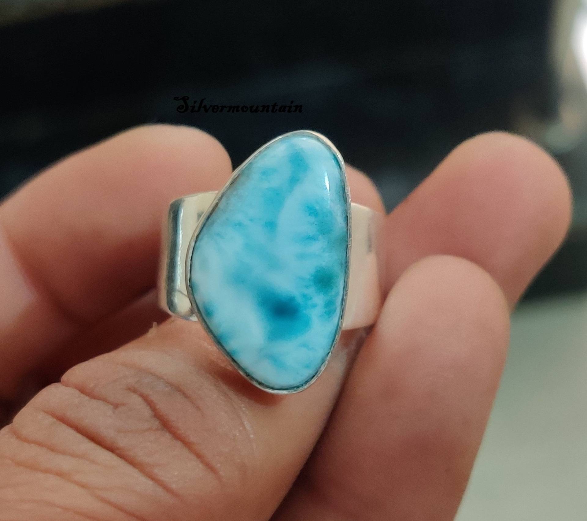 Schöner Larimar Ring, Handgemachter 925 Sterling Silber, Natürlicher Edelstein, Frauen Verlobung Geburtstag Geschenk Für Liebe von Silvermountian