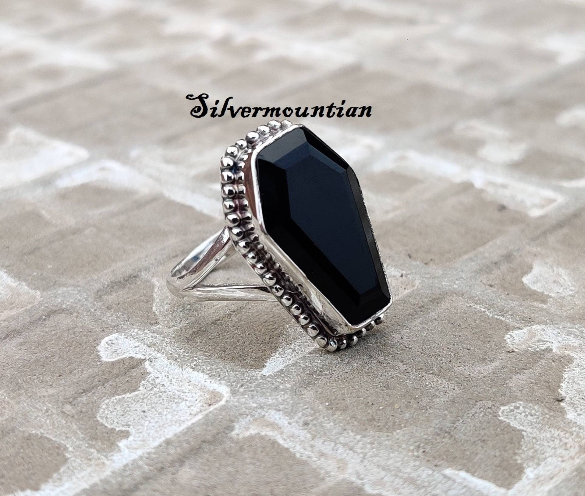 Schwarzer Onyx Ring 925 Sterling Silber Wunderschöner Freundschaftsring Boho Designer Verlobungsring Erstaunlicher von Silvermountian