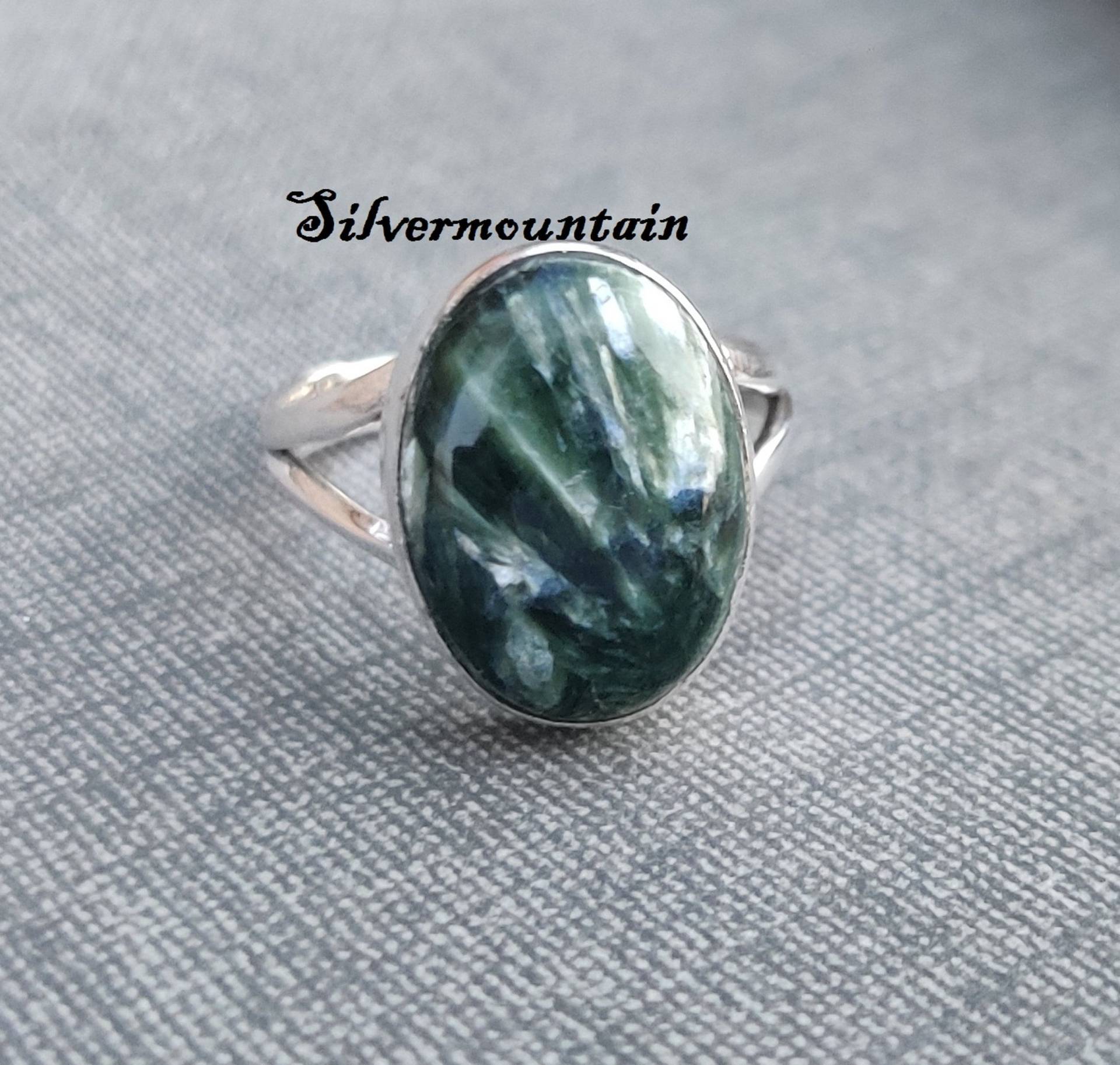 Seraphinit-Edelstein-Ring 925 Sterling Silber Ring Ovaler Boho-Ring Bandring Einzigartiger Design-Ring Erstaunlicher Styling-Ring von Silvermountian
