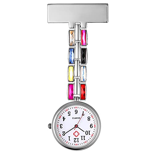 Silverora 1PCS Frauen Mädchen Bunte Kristall Krankenschwesteruhr zum Anstecken mit Stethoskop Revers Taschen Abzeichen Brosche Uhren für Arzt Krankenschwester zweifarbig von Lancardo