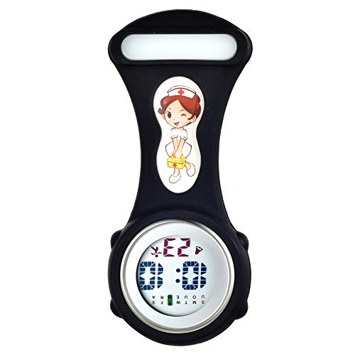 1PCS Krankenschwesteruhr mit Cartoon niedliche Digitaluhr Stethoskop Revers Taschenuhren Leicht lesbare Silikonhülle für Arzt-Krankenschwester von Lancardo