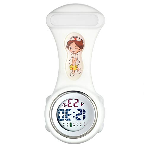 1PCS Krankenschwesteruhr mit Cartoon niedliche Digitaluhr Stethoskop Revers Taschenuhren Leicht lesbare Silikonhülle für Arzt-Krankenschwester von Lancardo