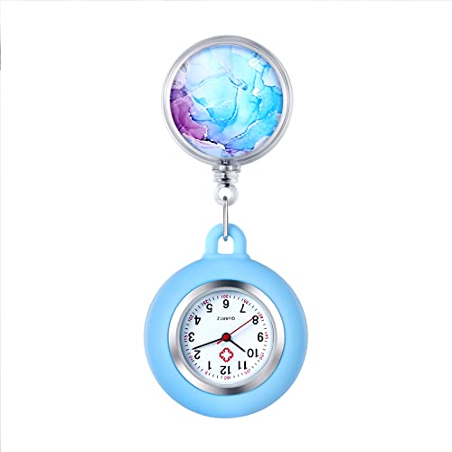 Silverora 1 PCS Silikon Krankenschwester Uhr einziehbar mit Stethoskop Sternenhimmel Muster Revers Clip-on Taschenuhr für Arzt Krankenschwestern Silikonhülle für Frauen und Männer, Blau von Silverora