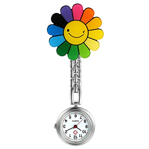 Silverora 1PCS Uhren Krankenschwesteruhr FOB-Uhr Wassermelone Blumen Stern Taschenuhr Analog Clip-on Quarzuhr für Arzt Medizinische Uhr Sanitäter Geschenk von Silverora