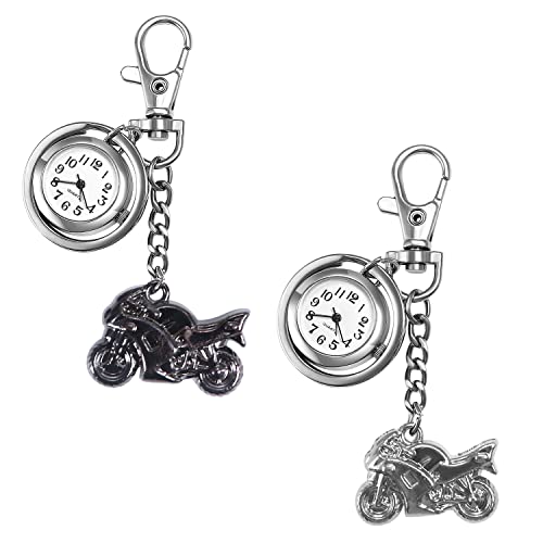 Silverora 2PCS Schlüsselanhänger Uhr mit Motorradanhänger Charm für Damen und Herren Taschenuhr mit Schlüsselschließe Pocket Taschenuhr Ansteckuhr Rucksack Sport Easy Carry von Lancardo