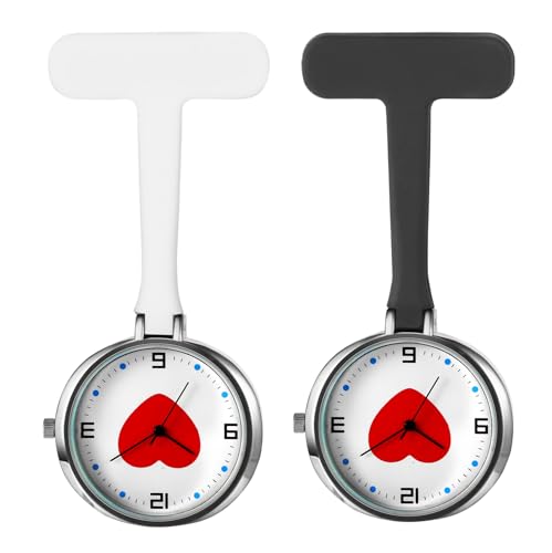 Silverora 2PCS Taschenuhr Schwesternuhren Silikon: Leicht Ablesbare Krankenschwester Uhren Liebe Pflegeruhr mit Clip Fob Uhr Herz Pulsuhren für Ärzte Pfleger Weiß Schwarz von Silverora