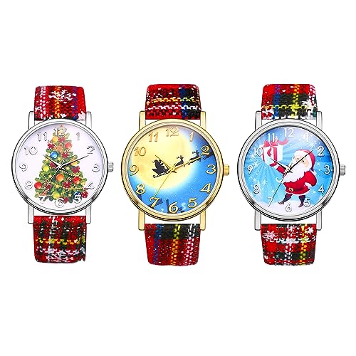 Silverora 3pcs Damenuhren Weihnachtsuhr Regenbogen Armbanduhr Weihnachtsmann, Weihnachtsbaum Schlitten Analog Quarz Uhren Damen Uhr Set mit paillettenbesetztes Lederband Geschenke für Mädchen von Silverora